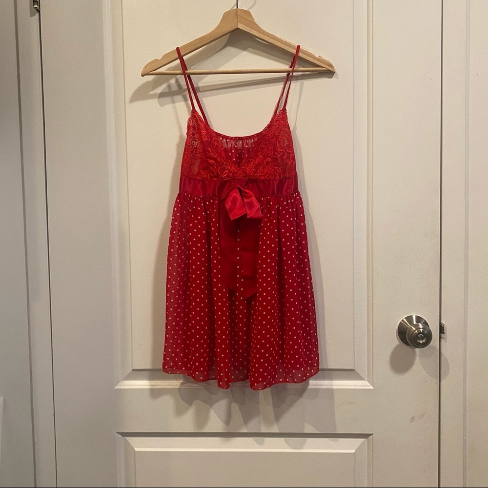 Victoria’s Secret Red and White Lace Poka Dot Babydoll Chemise - Picture 2 of 3